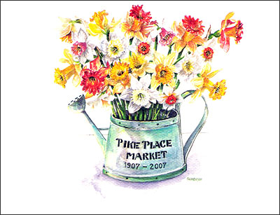 12 Blank Note Cards -  Pike Place  Market, celebrating 100 years of quality service.