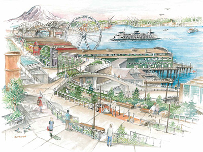 <h6>New!</h6> The Overlook Walk, Seattle waterfront - Limited Edition Print