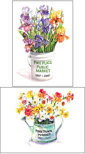 Mix - 6 of ea. Total of 12 Blank Note Cards - The Pike Place Public Market, celebrating 100 years.