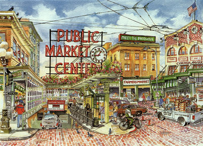 12 Blank Note Cards - Pike Place Market Seattle