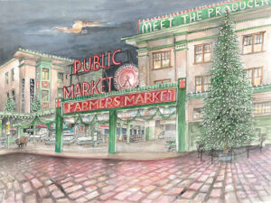 Moonlit, rain-washed cobblestones along Pike Place