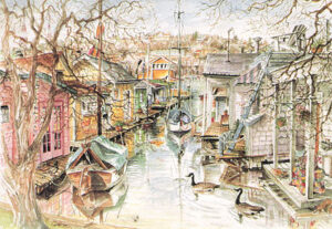 12 Blank Note Cards - Lake Union Houseboats.