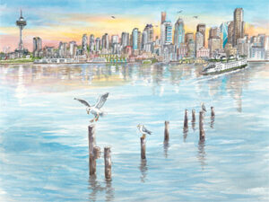 Along Alki - Seagulls and pilings - Limited Edition Print